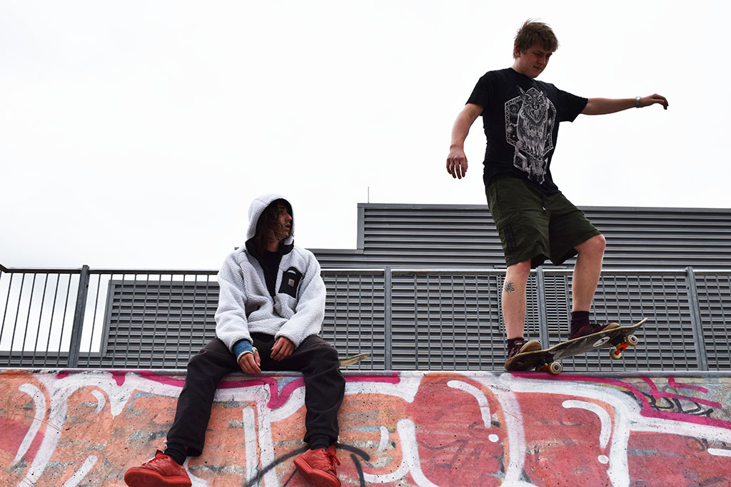 Chester and Fred on a skating platform